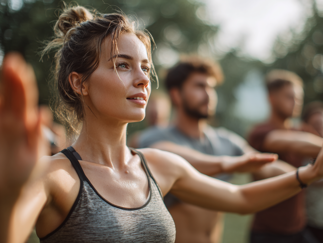 Gruppo di persone che si allena all'aperto